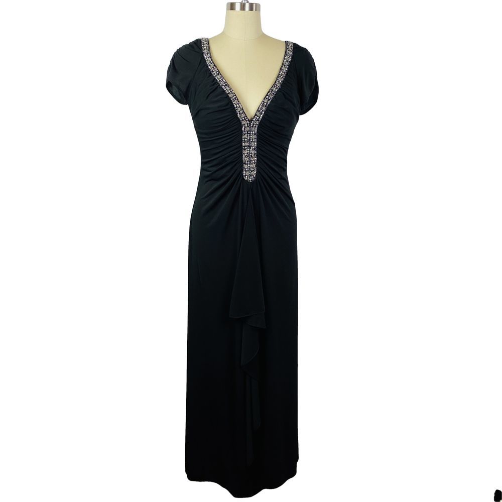 JS Boutique Long Black V Neck Gown Cocktail Dress